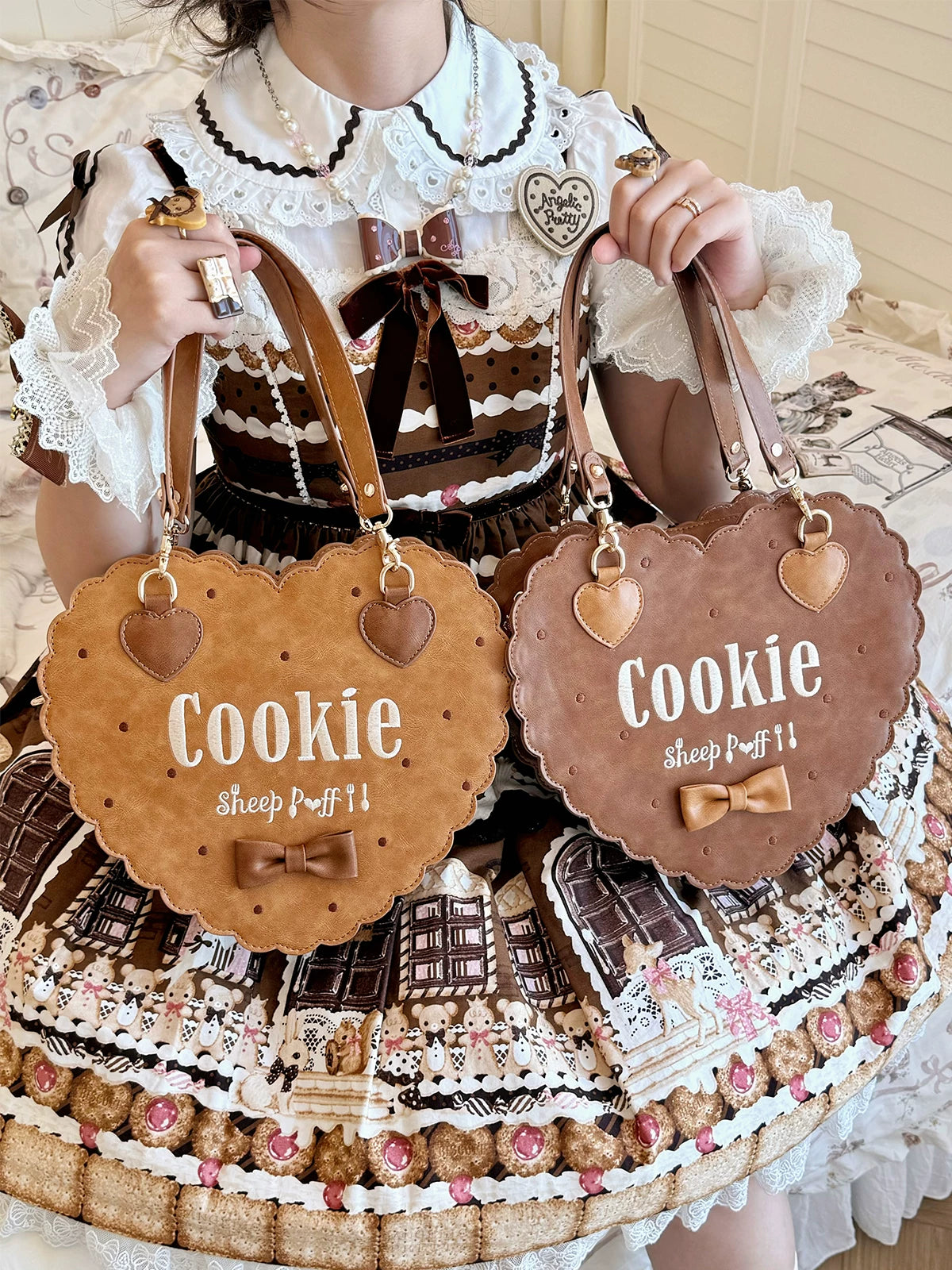Bear Cookies - Kawaii Lolita Bag, Embroidery & Bow