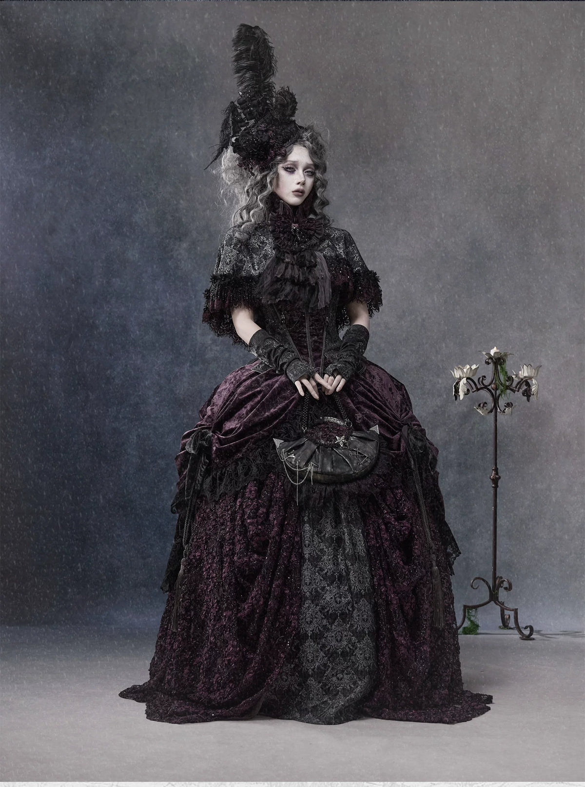 Undead's Gift - Halloween Gothic Lolita Draped Panel Skirt Set, 3D floral lace