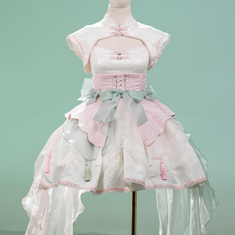 Half Sweet Lolita~Dreamlike~Chinese Style Han Lolita JSK Dress S Pink and green full set 
