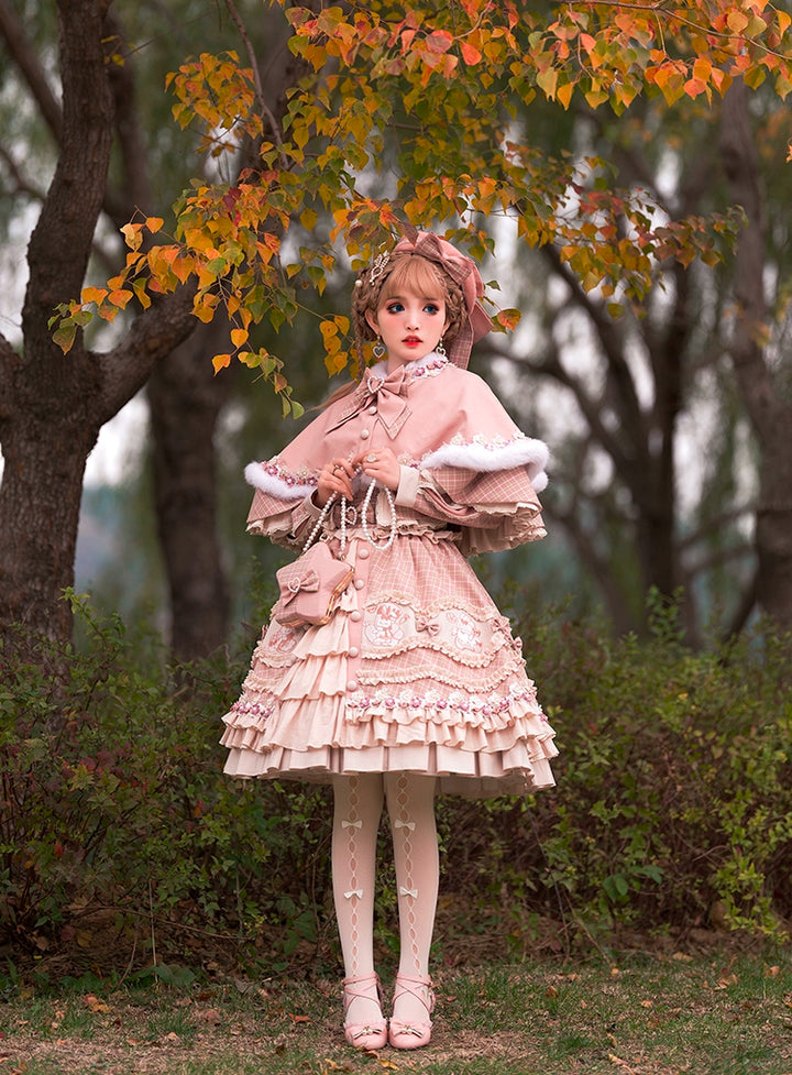 Youpairui~Helford~Sweet Coordinated Lolita Suit Pink Plaid Lolita SK Set   