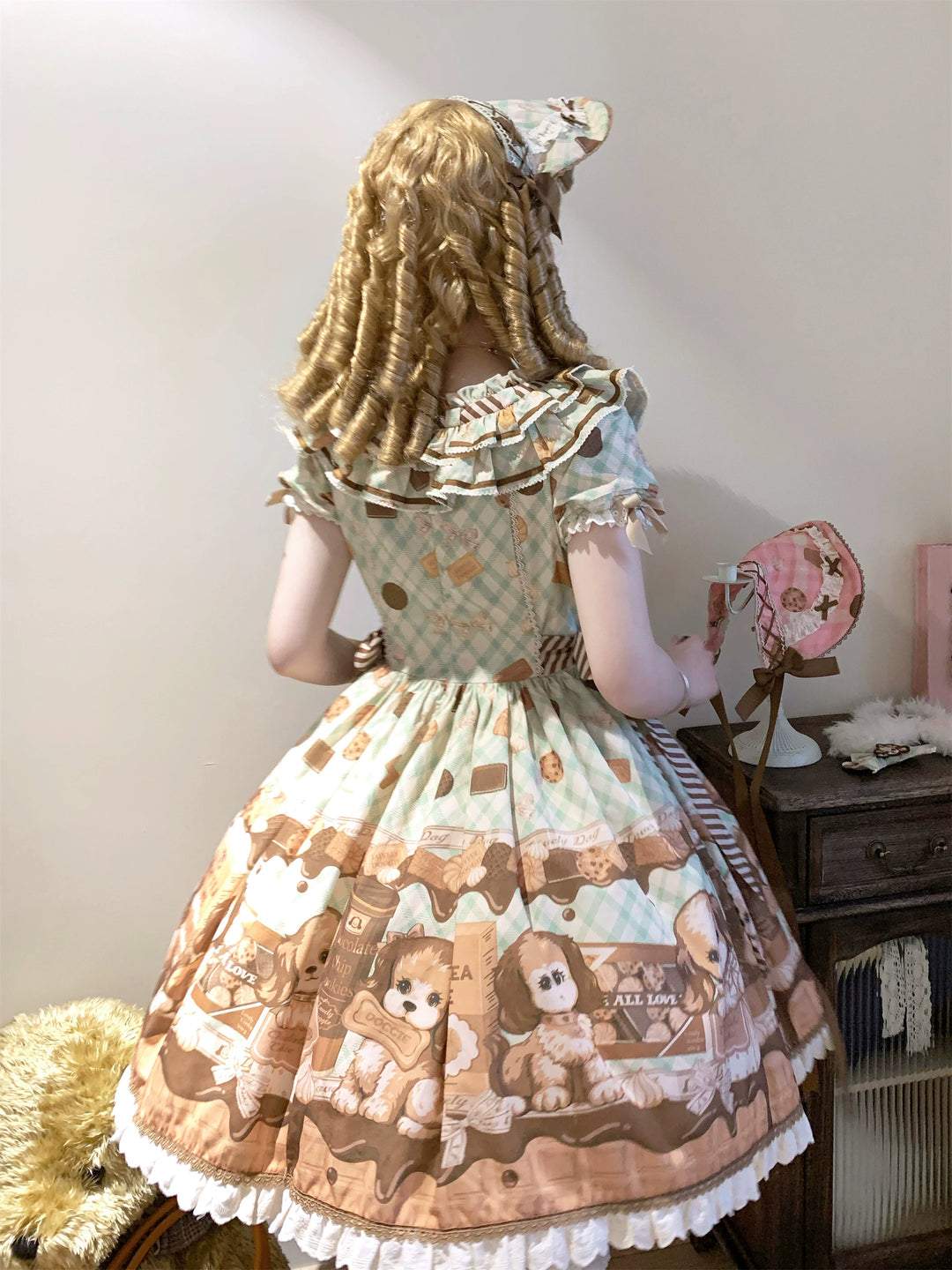 Babyblue~Dog Bakery~Old School Lolita OP Dress Sweet Dress with Accessories