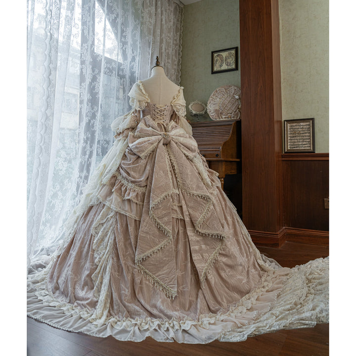Guaji~Isabella~Wedding Lolita OP Bridal Dress with Tiered Petticoat and Trailing (2xl L M S XL) 42885:756872