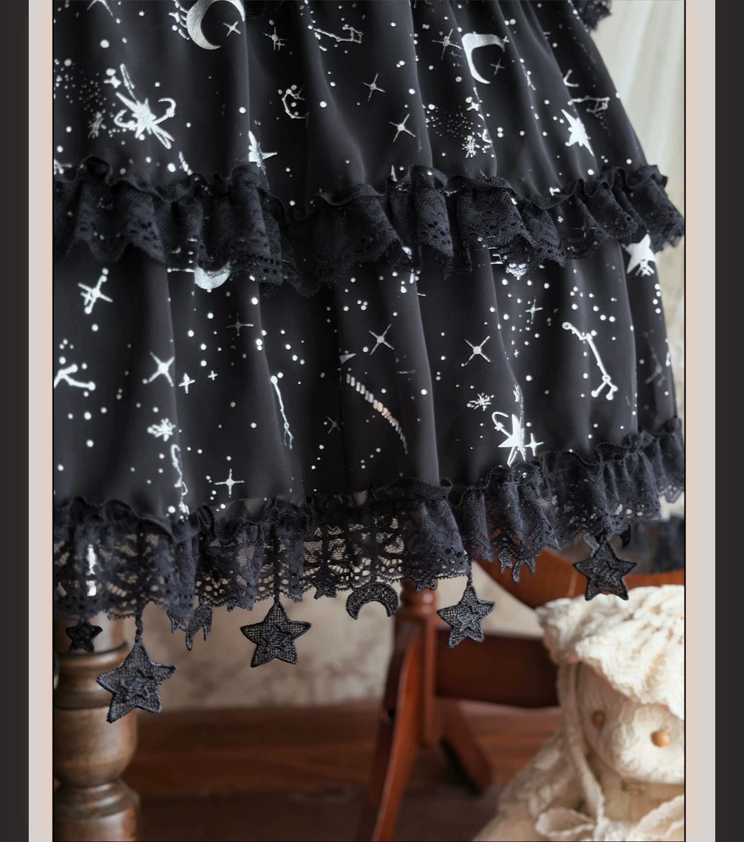 Twin Stars - Classic Lolita Chiffon JSK Dress, Star & Moon Stamping 45764:861305