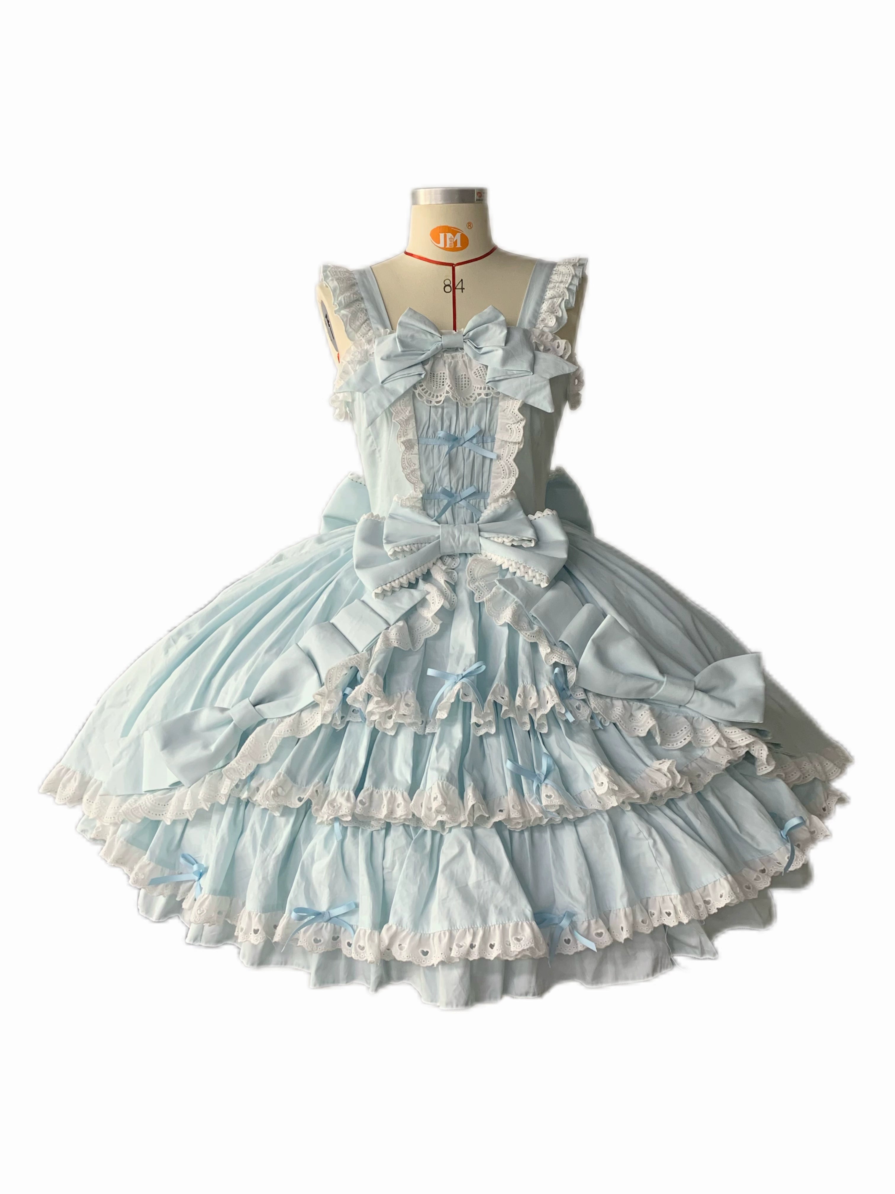 Chubby Cat Diary - Gryza - Plus Size Princess Lolita JSK, Cotton Tiered Ruffles Blue and White JSK S