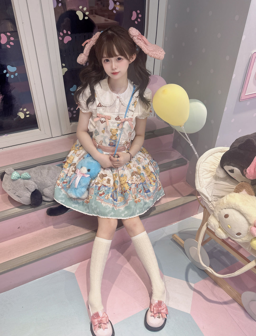 Walnut Museum~Toy Anniversary~Kawaii Lolita Dress Suit Bear Print JSK and Salopette