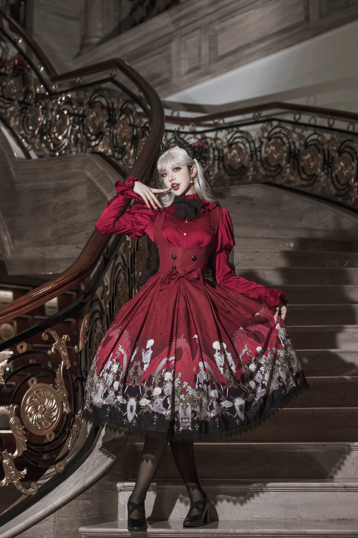 Nn Star - Dragon Bone Lily - Bone Printed Bust-Supporting Gothic Lolita JSK