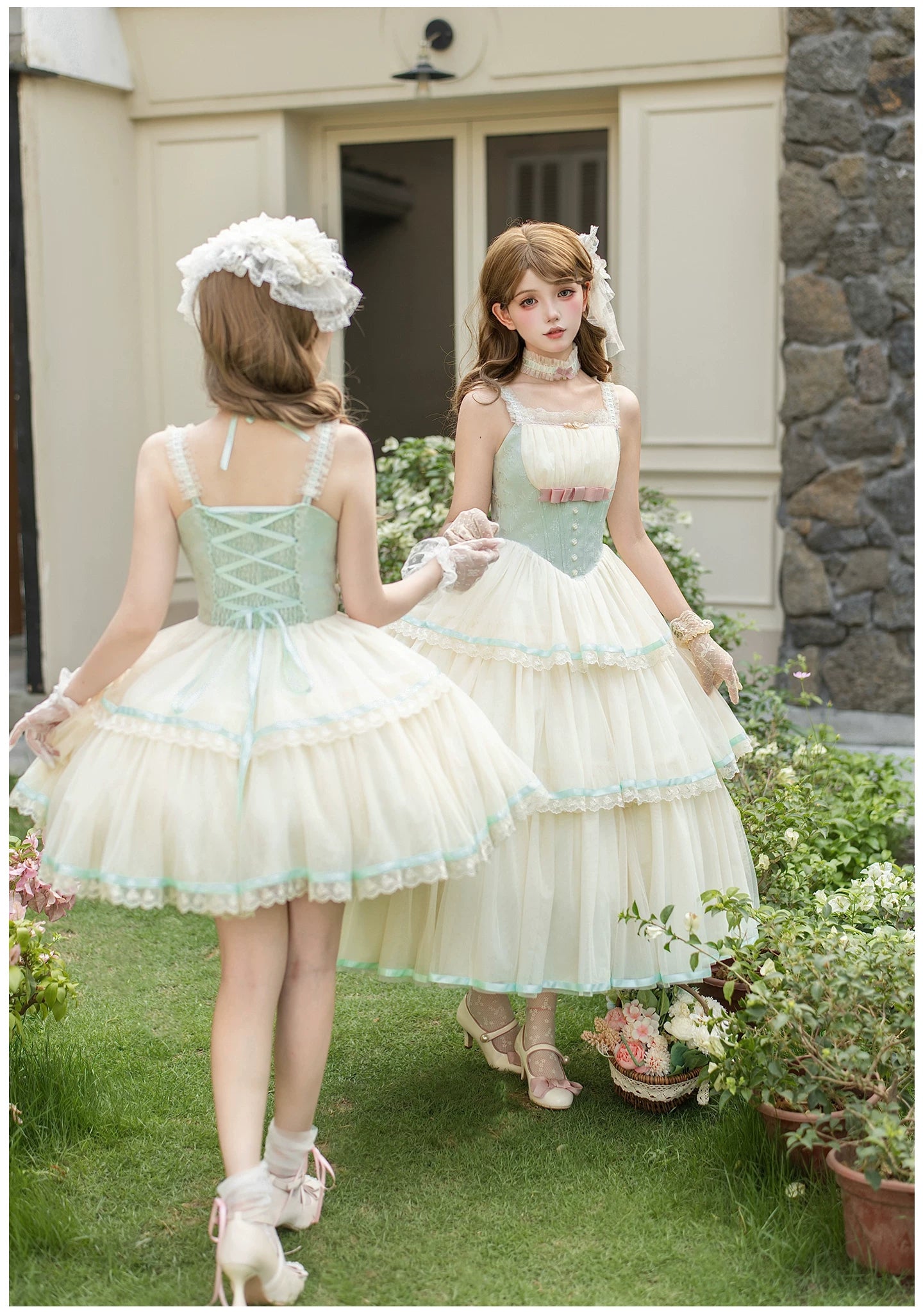 Sea Salt Soda - Classic Lolita Adjustable Corset JSK Dress, Tiered Tulle Hem 45257:856343