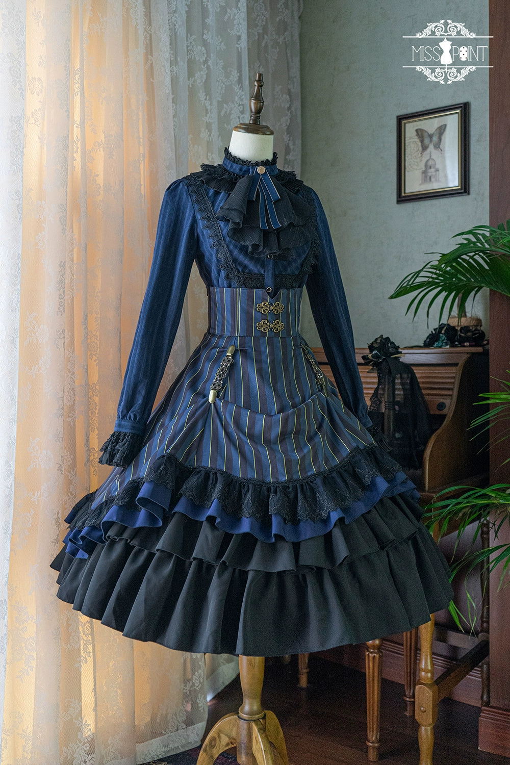 (Buyforme)Miss Point~Customized Lolita Elegant Striped High Waisted Fishbone SK   