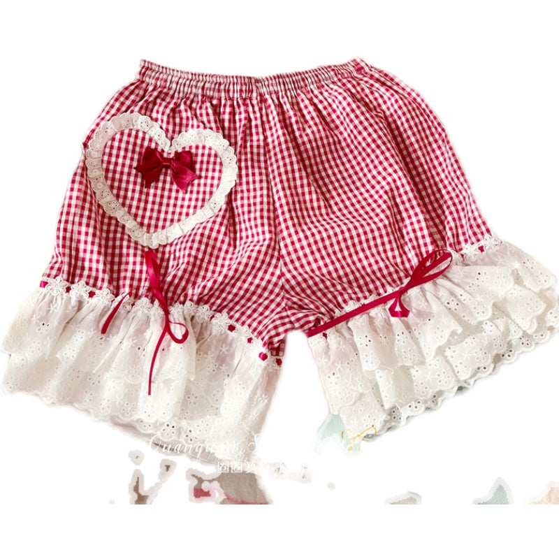 Lovely Lolita Red Plaid Custom Size Cotton Pumpkin Shorts   