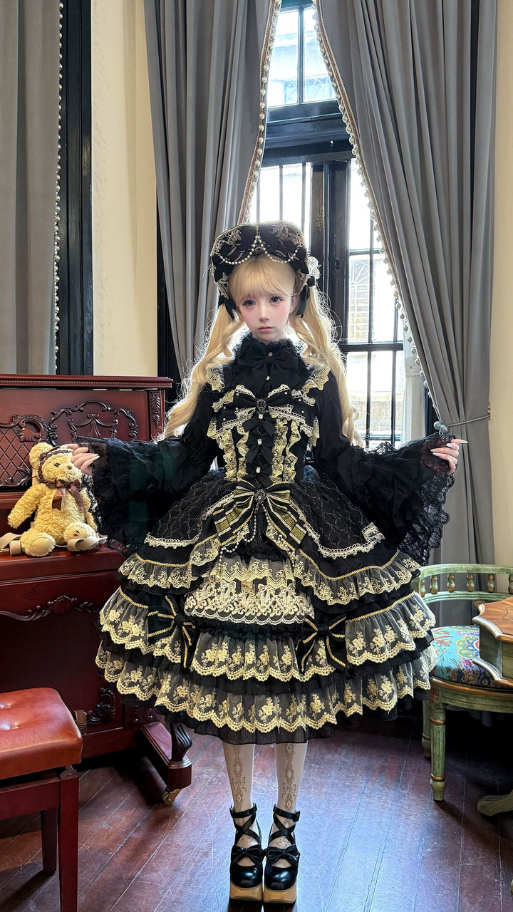 Hanguliang~Gem Crown~Sweet Lolita JSK Suit Tiered Ruffles Doll-Like Dress and BNT (L M S) 42610:768039