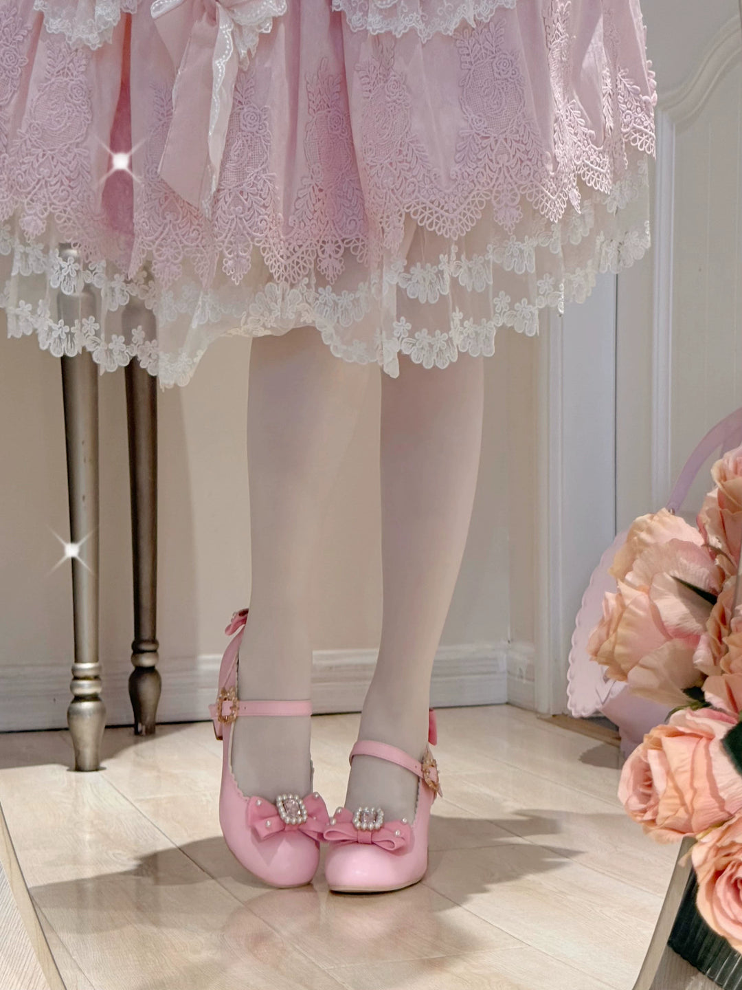 Pure Tea For Dream~Vintage Gemstone~Sweet Lolita Shoes Round Toe Heels with Bow 41836:715458