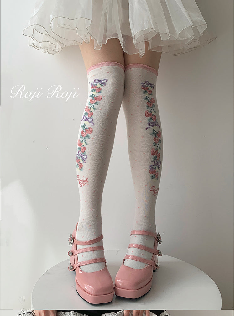 Roji Roji~Autumn Sweet Lolita Cotton Thigh-high Socks   