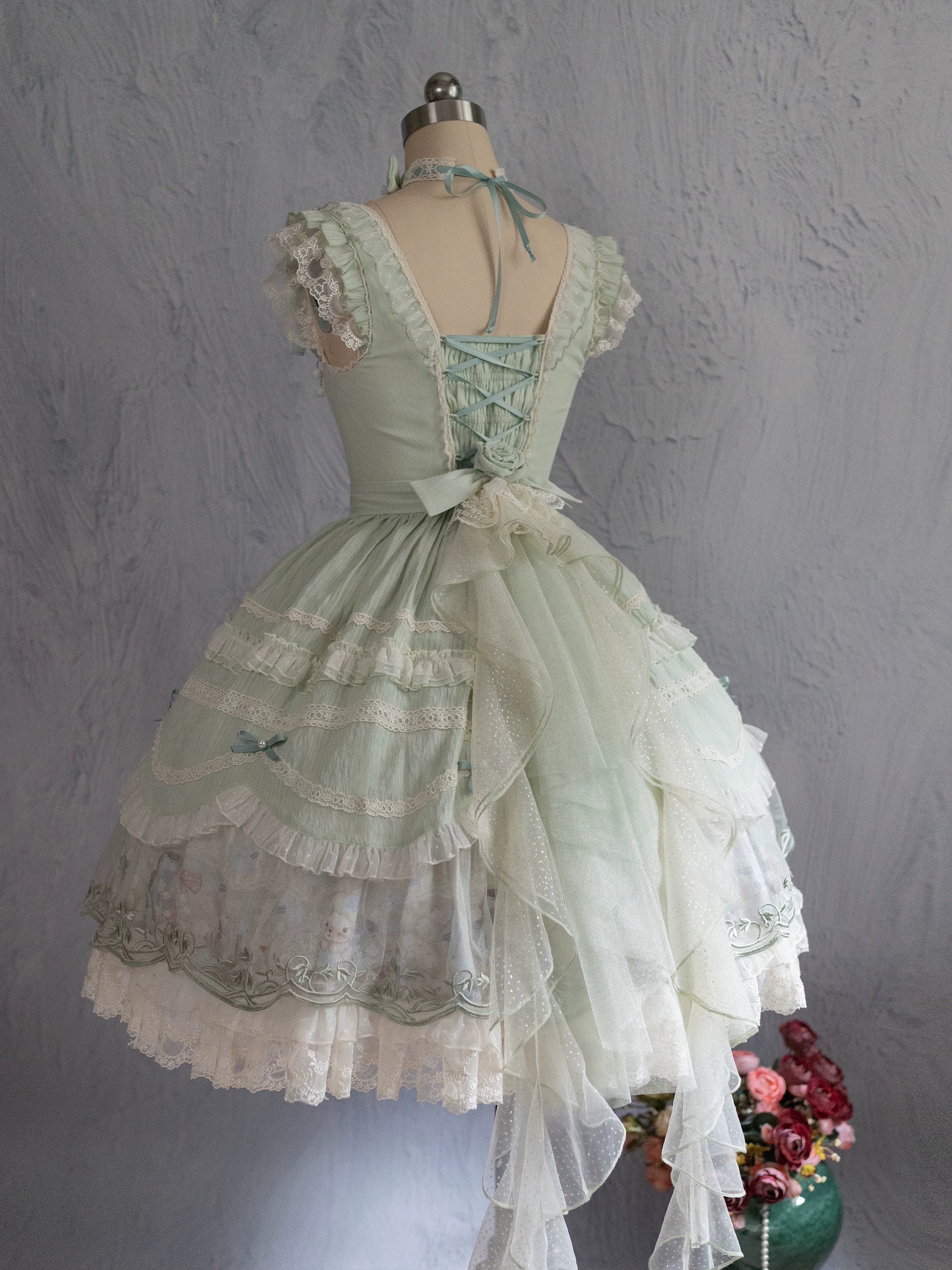 Lily of the Valley Lamb - Classic Lolita Tiered Hem JSK Dress with Embroidery 45277:852067