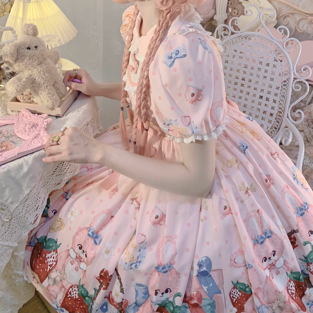 Doll tea party~Showa Rabbit~Kawaii Lolita Dress Summer Sweet Lolita OP JSK   