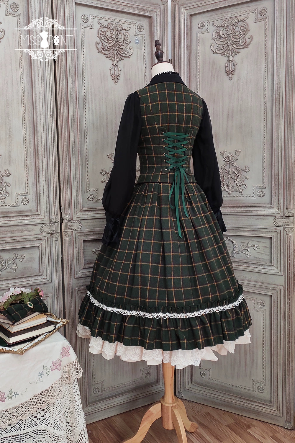 (BFM)Miss Point~Rose~Elegant Lolita Fishbone Grid Skirt Customized 32512:385022