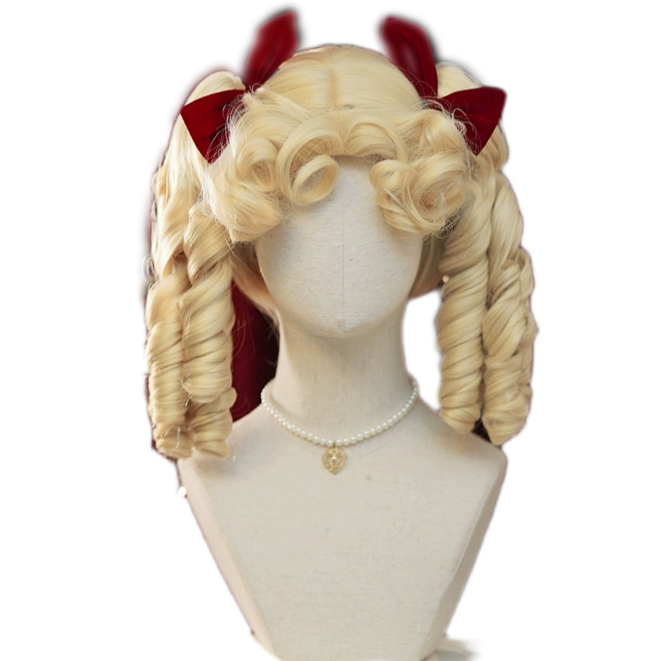 Mabuxi~Elizabeth~Light Gold Doll Lolita Wig Kawaii Roman Curls Ponytail Wig+ hair net