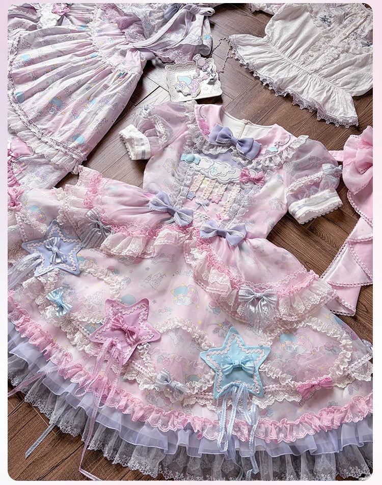 Little Twin Stars - Cotton Lining Sweet Lolita Dress Set, Unicorn and Star Print 45655:857283
