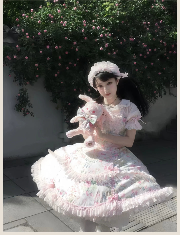 TaTaTa Lolita~Spring 2025~Old School Lolita Jumper Dress with Floral Prints & Lace
