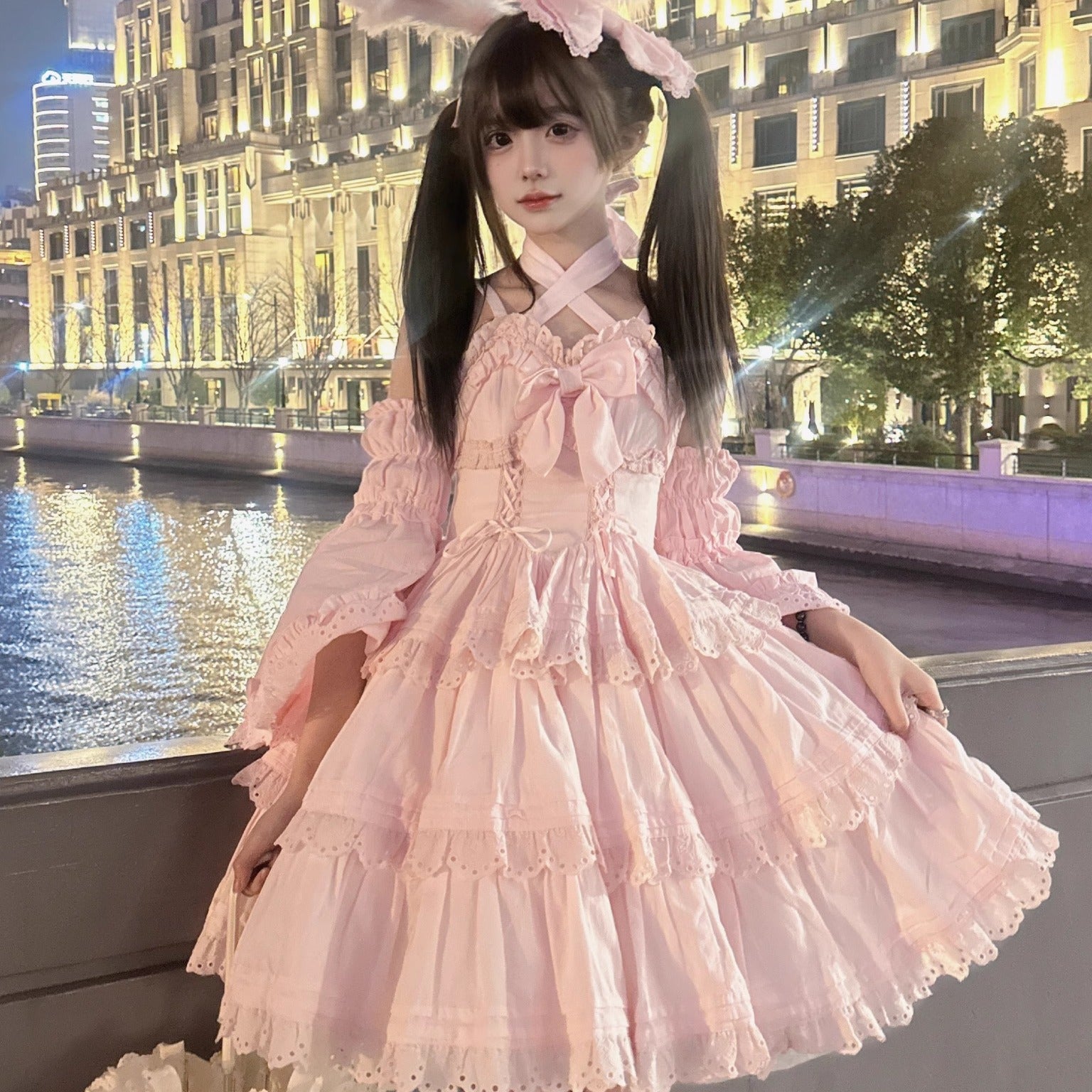 MEEKWIND - Miss Flora - Cotton Sweet Lolita Dress Set Doll-like OP and JSK 42374:737529