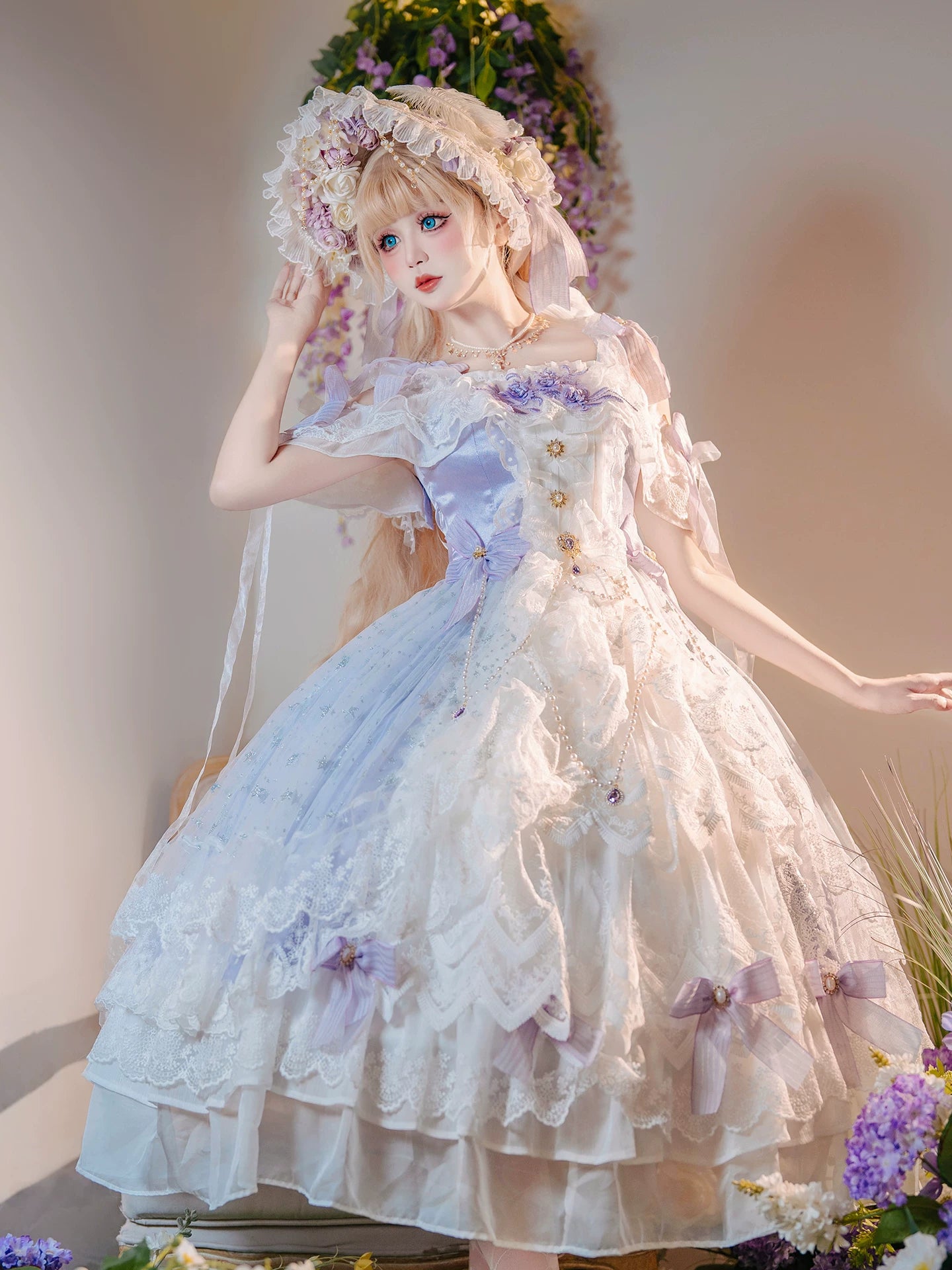 Liuli Phantom - Plus Size Classic Bridal Lolita JSK Dress, Layered Lace Hem (2XL 3XL L M S XL) 45741:860518