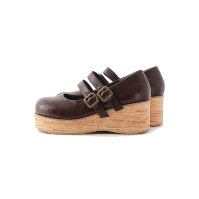 (Buy for me) MODO~Retro Lolita Round Toe Wood Bottom Shoes 34 brown (low heel) 
