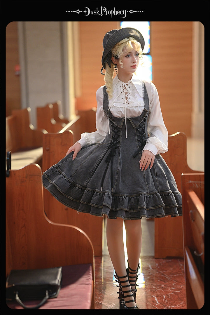 DuskProphecy~Egret 2.2-3.1 Version~Sweet Lolita Denim JSK Bust-Supporting Dress 42166:729617