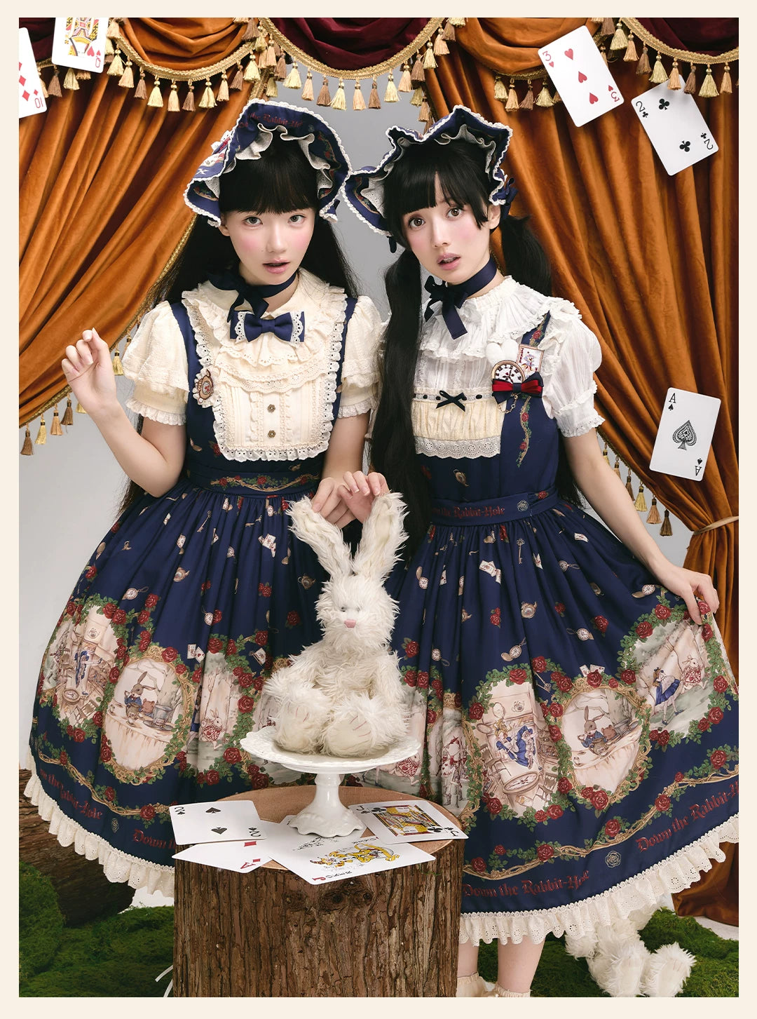 Down the Rabbit Hole - Daily Wear Classic Lolita OP & JSK Dress, Alice in Wonderland Print 46008:871985