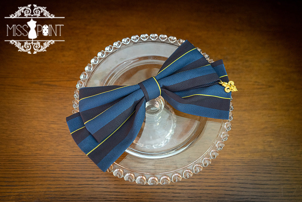 (Buyforme)Miss Point~Stripped Lolita Headband Veil Hat Clip Necklace navy blue stripped top clip  