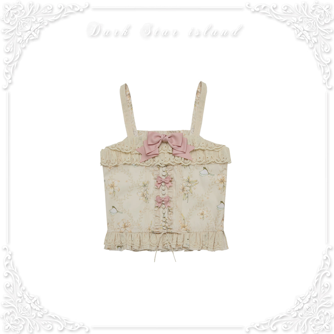 Dark Star Island~Lily&Mountain Breeze~Lily Print Lolita Camisole Skirt Set S Ivory top 