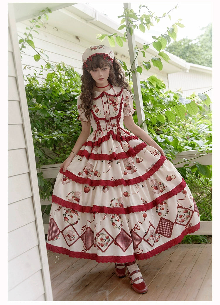 With PUJI~Apple Orchard~Country Lolita SK Embroidered Twins Lolita Top Skirt