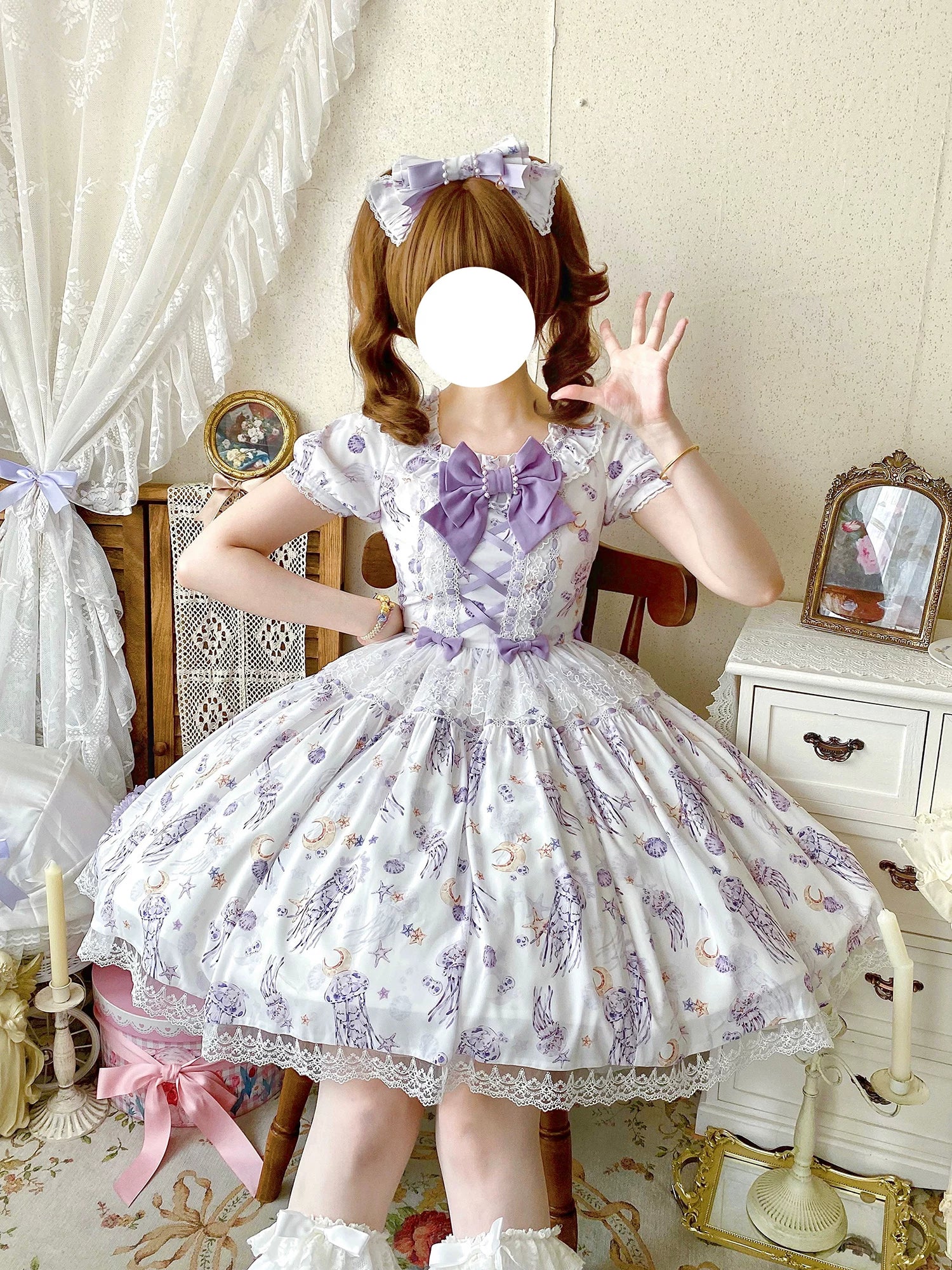 Starry Jellyfish - Printed Classic Lolita JSK Dress, Short Sleeve OP