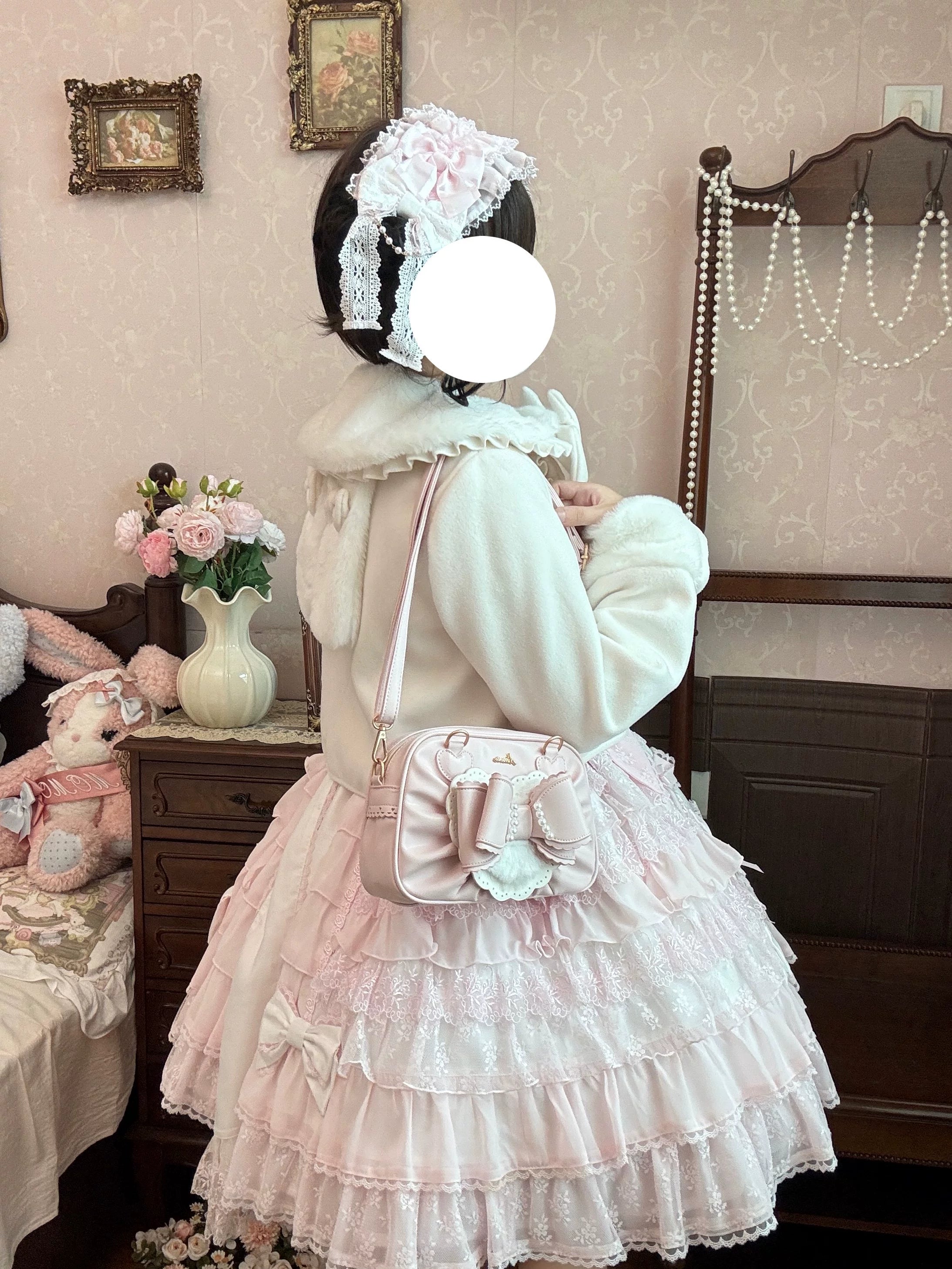 Aimee - Peach Cube Box - Sweet Lolita Pink Handbag, Bow & Pearl