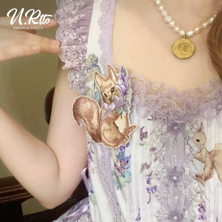 Urtto~Pea Squirrel~Country Lolita Purple JSK Dress with Tulle Cardigan