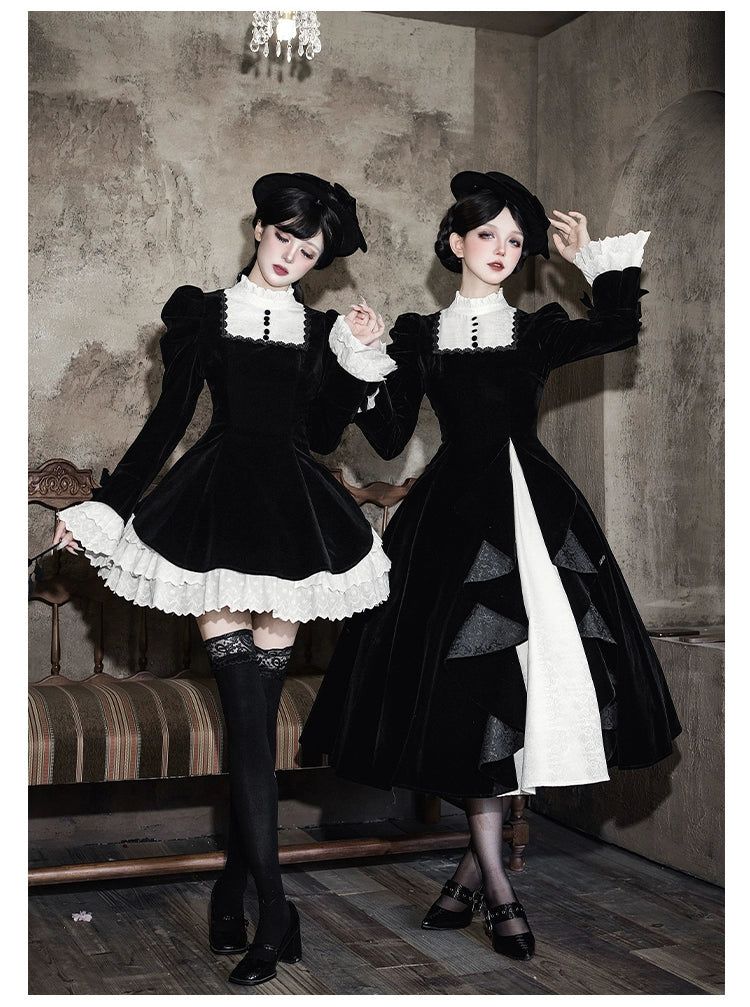 With PUJI - To the Dusk - Classic Lolita Tiered-Skirt OP, Long Irregular Hem 44319:804618