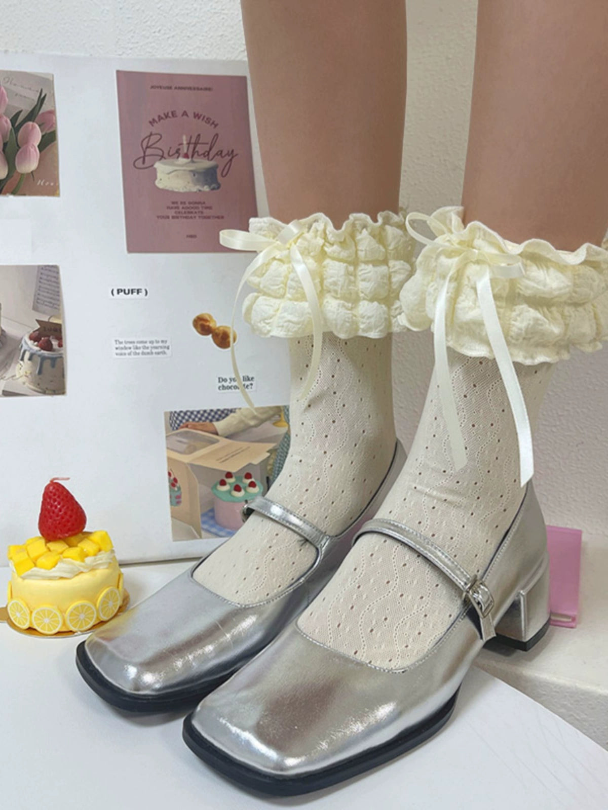 WAGUIR~Sweet Lolita Socks Puff Lace Cream Puff Socks for Spring /Summer   