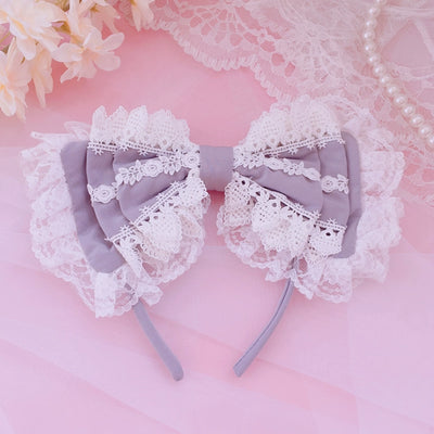 (BFM)Sakura House~Sweet Lolita Headband Lace Triple Bow KC Gray  