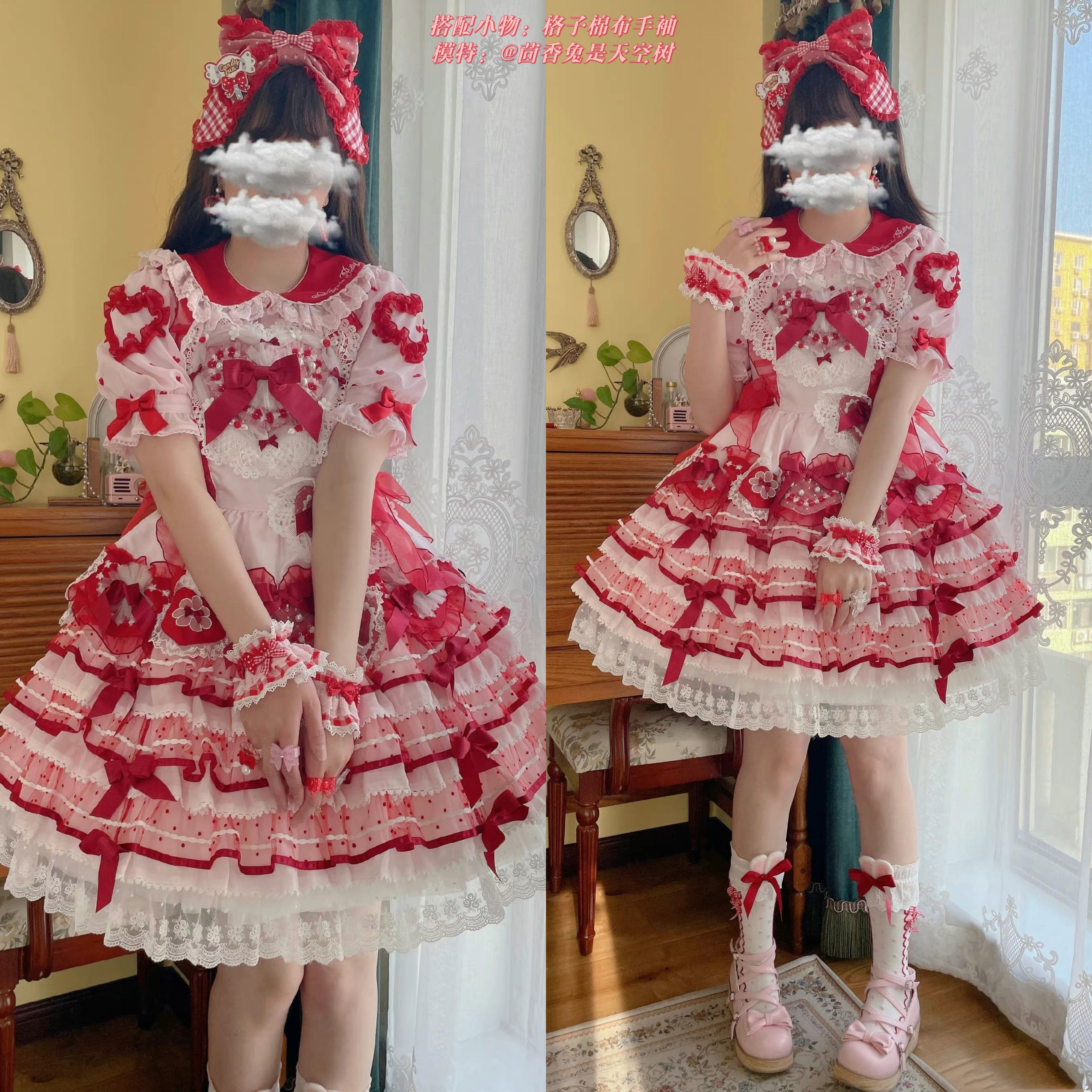 Cheese Cat - Sweet and Playful Strawberry Gingham Lace Cuffs