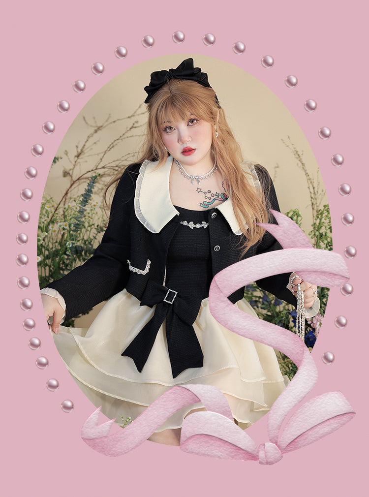 Yingtang - Plus Size Lolita Coat Elegant Puffy Skirt Suit L black coat only