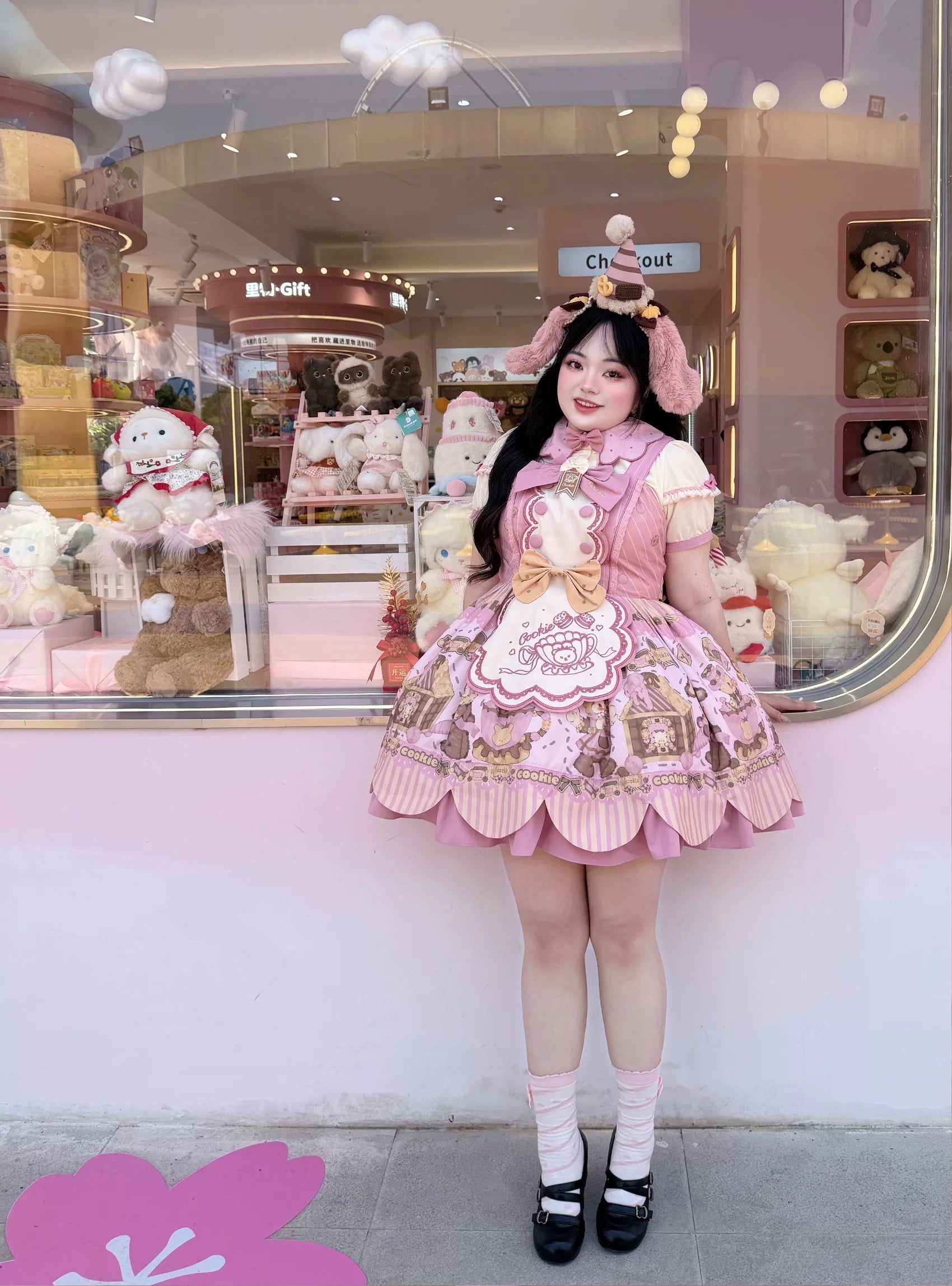 Bear Biscuit SP - Kawaii Lolita Bear Printed Dress Set with Bows 45375:846469