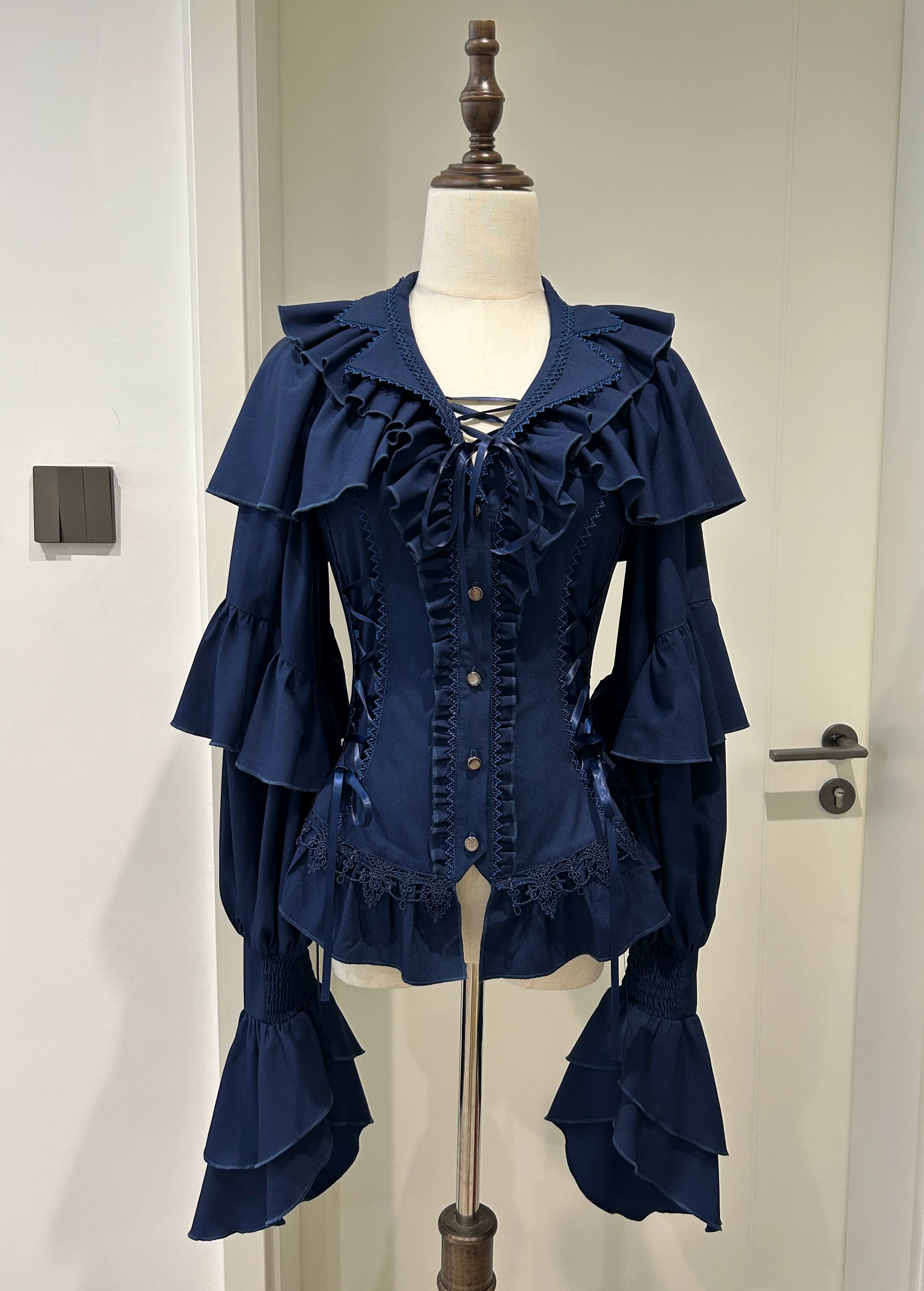 Cocoon Prelude - Gothic Lolita Capelet-Sleeve Blouse Blue - Long-sleeve Blouse S Pre-order