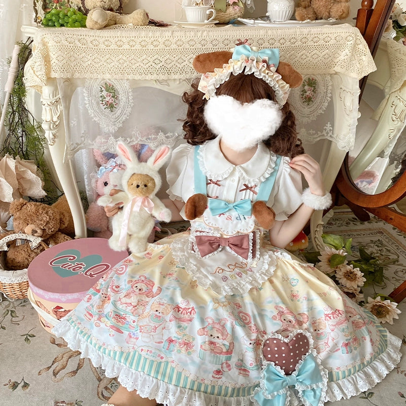 YingLuoFu~Sweet Pet Paradise~Kawaii Lolita Salopette Dress Pet Print   