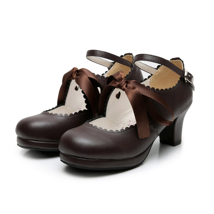 Sosic~Qing Mengnuo~Elegant Lolita Satin High Heel Handmade Shoes coffee color 33 