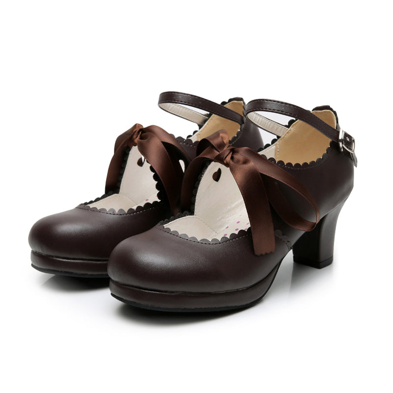 Sosic - Qing Mengnuo - Elegant Lolita Satin High Heel Handmade Shoes coffee color 33