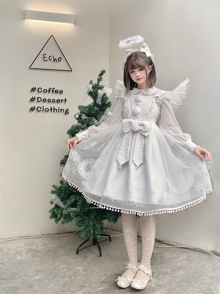 To Alice~Snow Moon Castle~Sweet Lolita Jumper Dress Set Christmas Plush Cape   