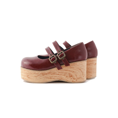 (Buy for me) MODO~Retro Lolita Round Toe Wood Bottom Shoes 34 wine-red (high heel) 