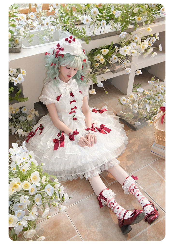 Summer Fairy~Strawberry Angel~Sweet Lolita JSK Suit Tiered Ruffle Dress Set