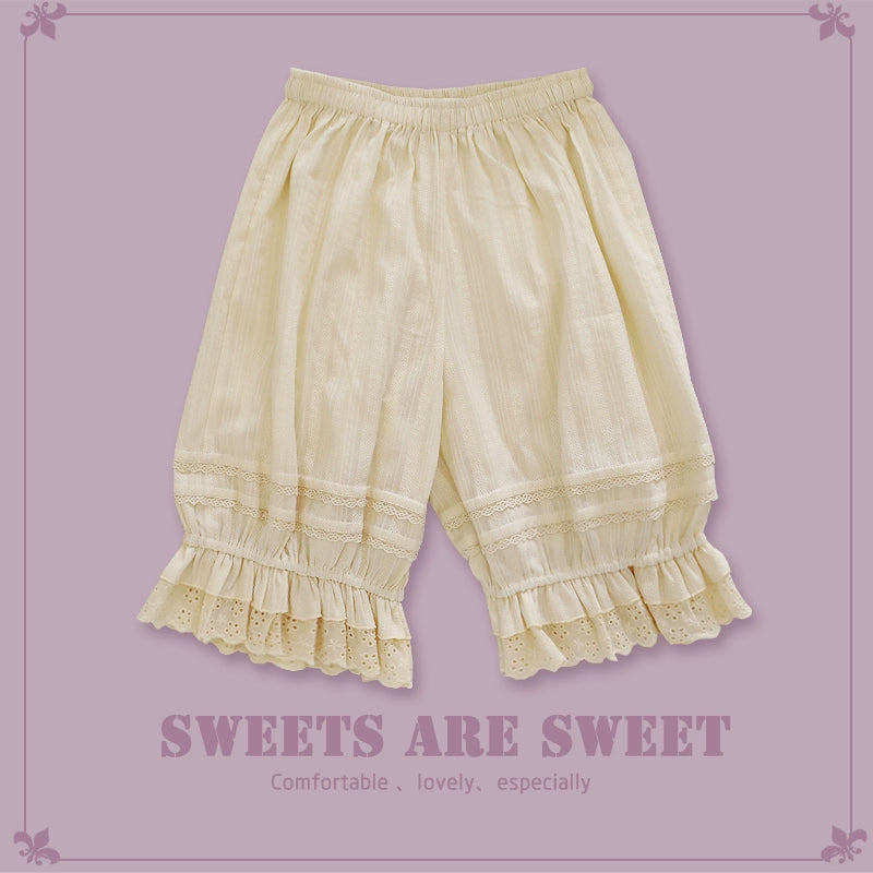 Candy Sweet - Daily Cotton Lolita Bloomer Cute Underwear M (hips 112cm length 52cm) Light apricot (without flowers)