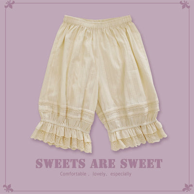 Candy Sweet~Daily Cotton Lolita Bloomer Cute Underwear M (hips 110cm, length 52cm) Light apricot (without flowers) 