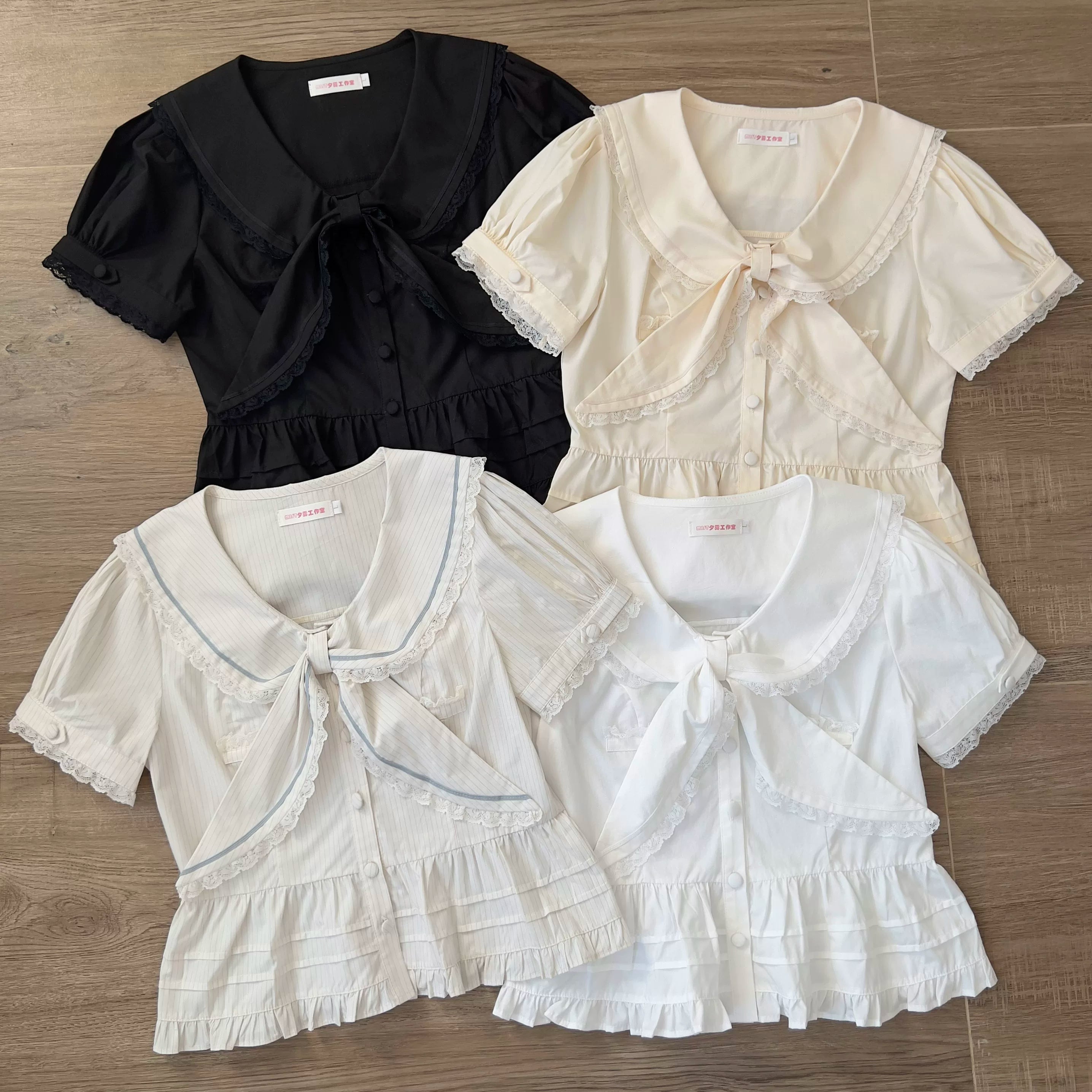 Cotton Kawaii Lolita Blouse, Lace Sailor Collar 45787:862407