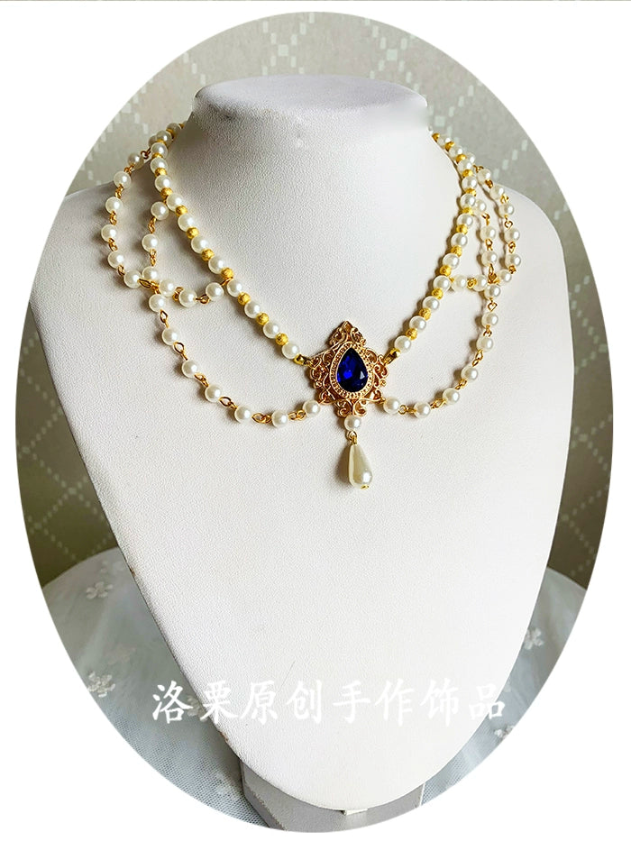 Luo Li~Wedding Lolita Necklace Multi-layer Pearl Pendant   